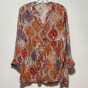 Christian Siriano New York vibrant bohemian v-neck button down flowy tunic top